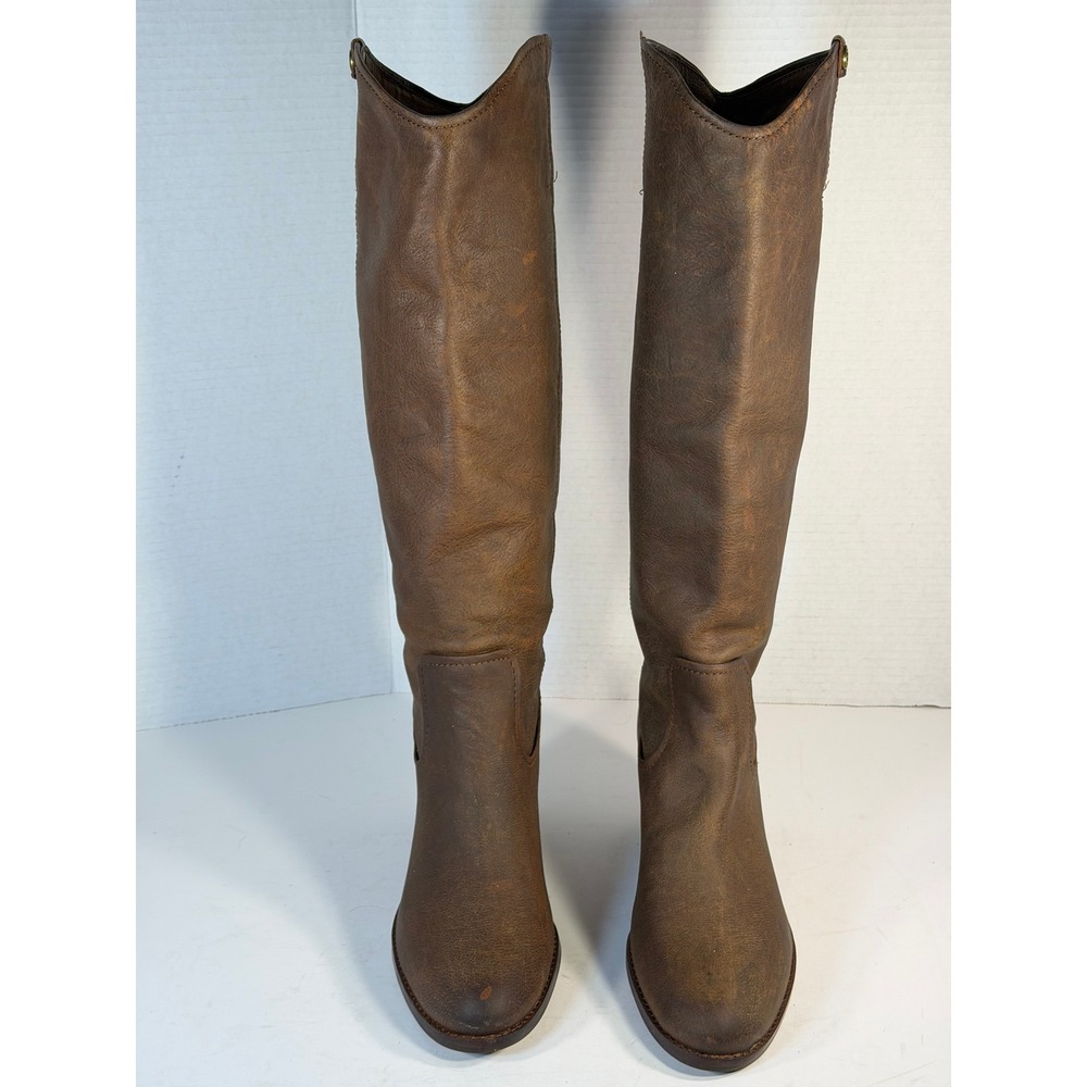 Frye Melissa Tall Brown Leather Pull On Equestrian Boots Block Heel Womens